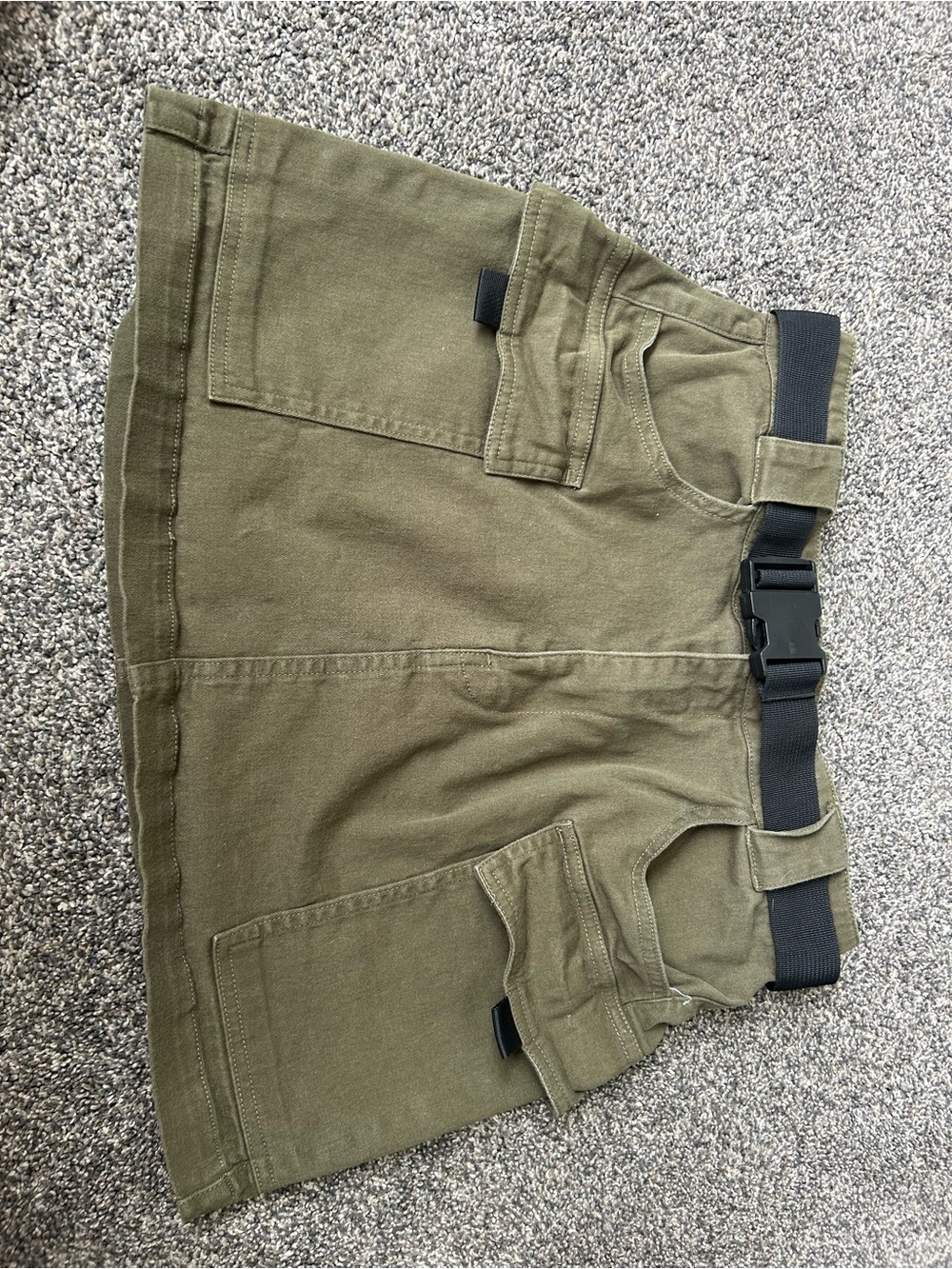 Y2K RSQ Olive Green Cargo Skirt with Black Web Belt